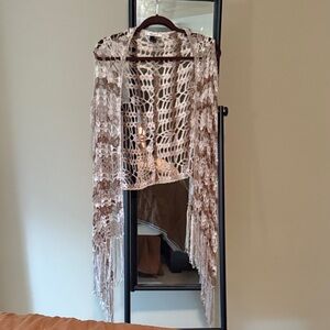 Elegant Brown and Cream Crochet Shawl